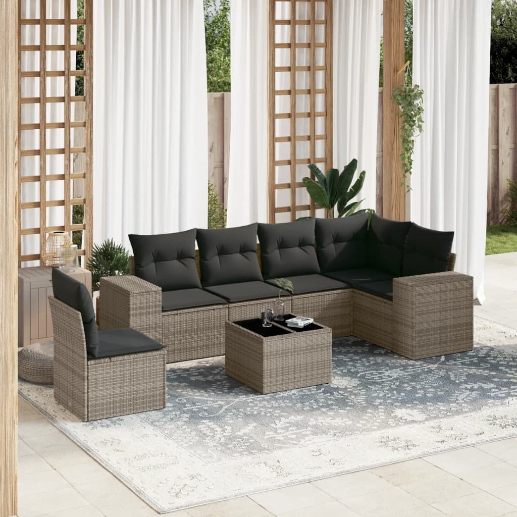 vidaXL 6-delige Loungeset met kussens poly rattan zwart