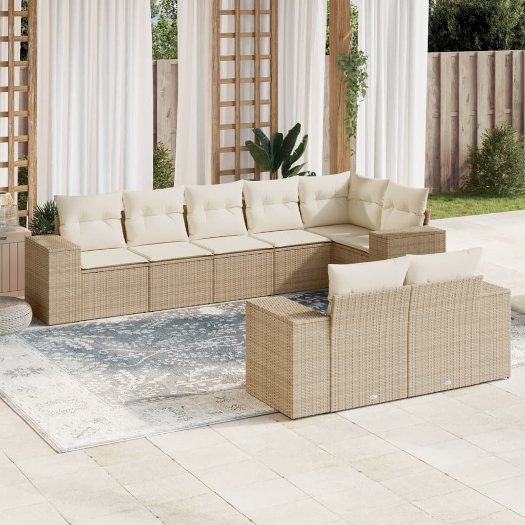 vidaXL 8-delige Loungeset met kussens poly rattan zwart