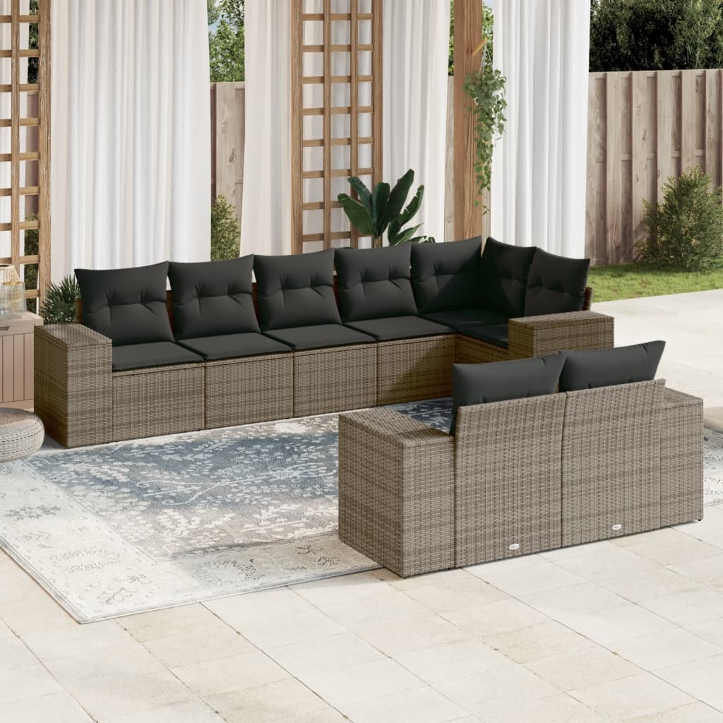 vidaXL 8-delige Loungeset met kussens poly rattan zwart