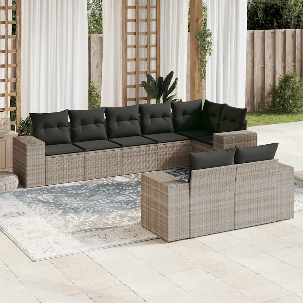vidaXL 8-delige Loungeset met kussens poly rattan zwart