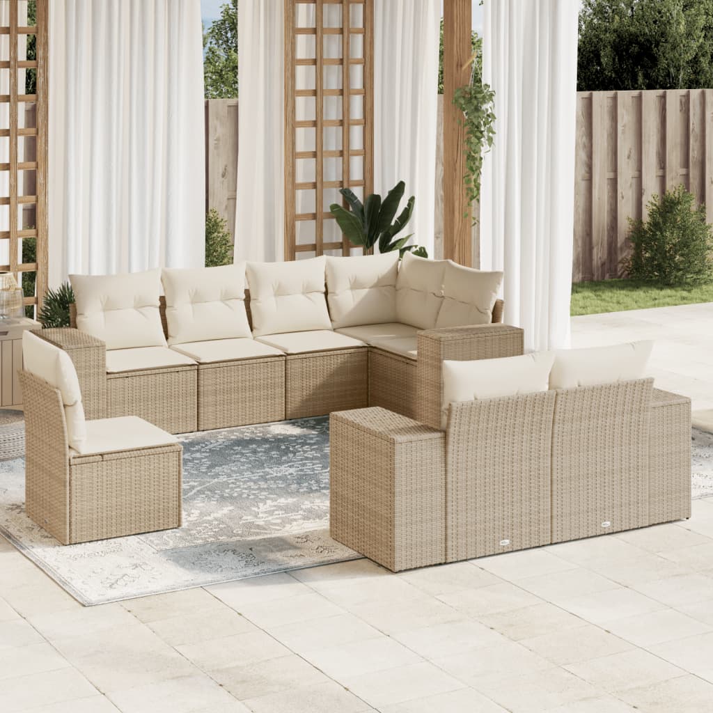 vidaXL 8-delige Loungeset met kussens poly rattan zwart