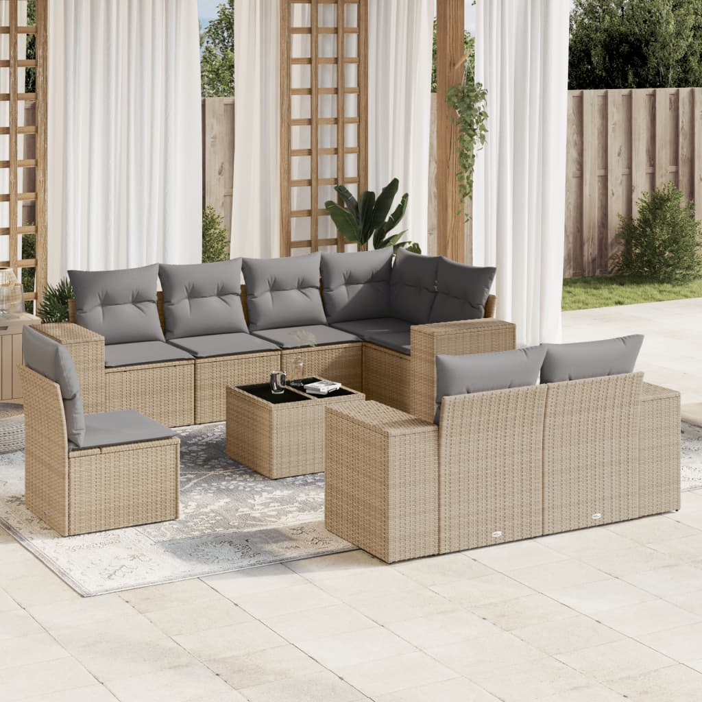 vidaXL 8-delige Loungeset met kussens poly rattan zwart