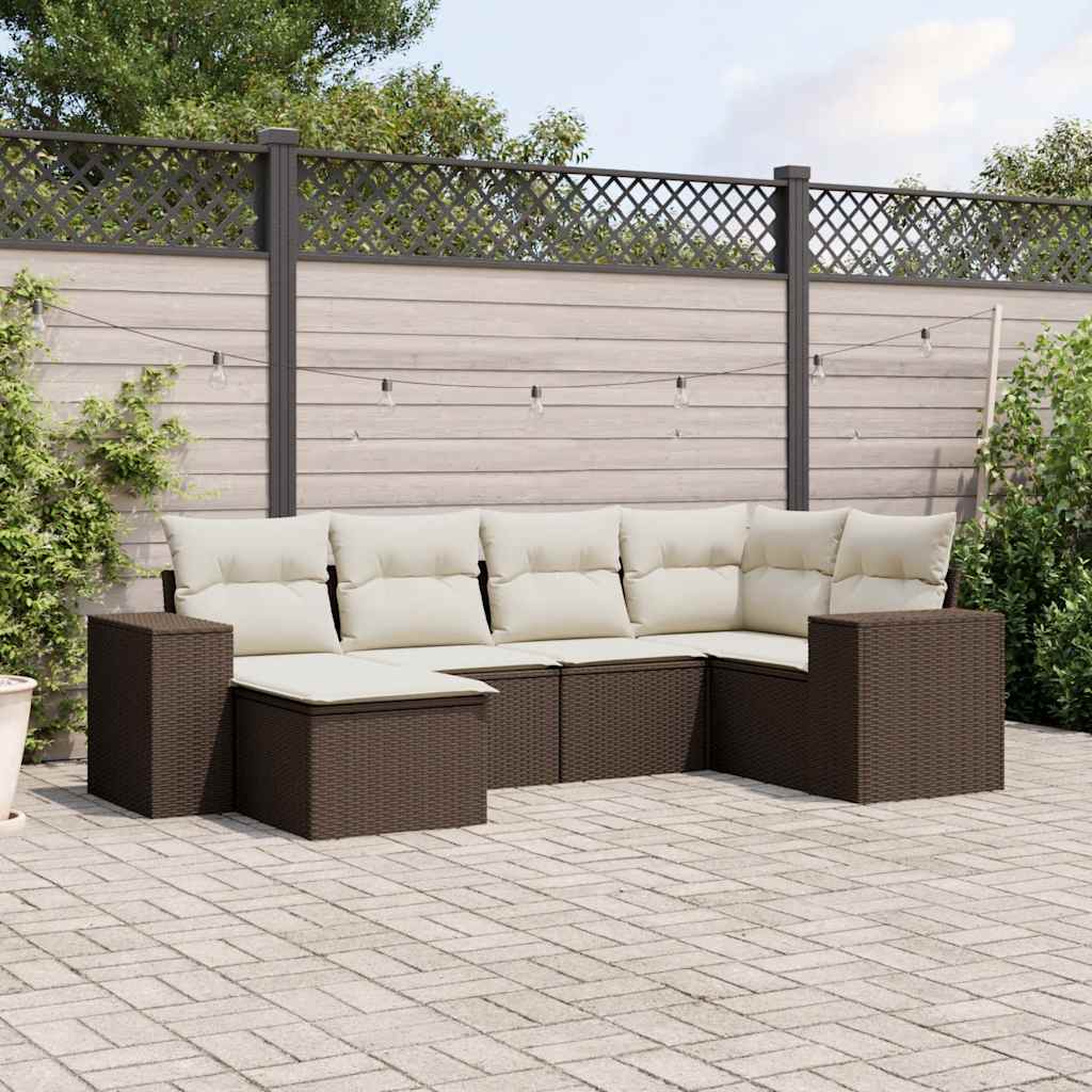 vidaXL 6-delige Loungeset met kussens poly rattan zwart
