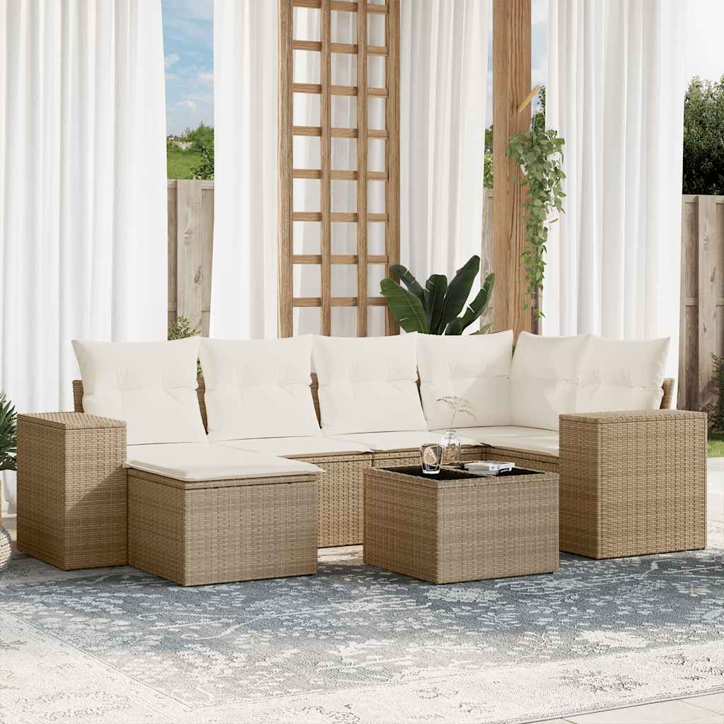 vidaXL 6-delige Loungeset met kussens poly rattan zwart