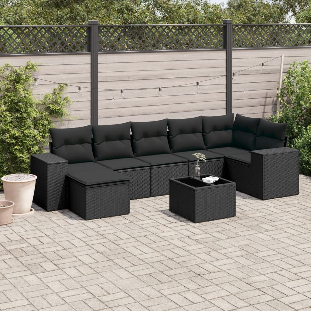vidaXL 7-delige Loungeset met kussens poly rattan zwart