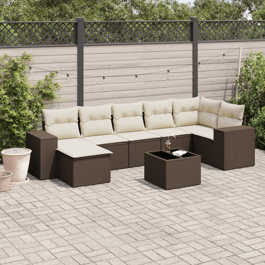 vidaXL 7-delige Loungeset met kussens poly rattan zwart