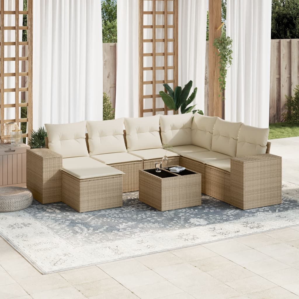 vidaXL 7-delige Loungeset met kussens poly rattan zwart