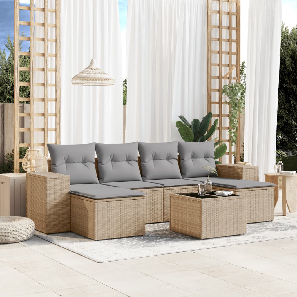 vidaXL 6-delige Loungeset met kussens poly rattan zwart