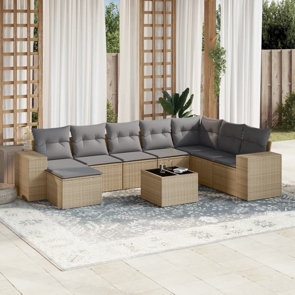vidaXL 8-delige Loungeset met kussens poly rattan zwart