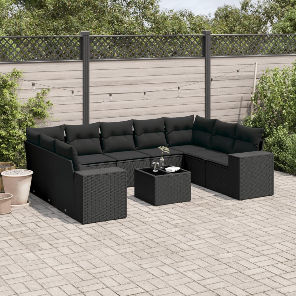 vidaXL 9-delige Loungeset met kussens poly rattan zwart