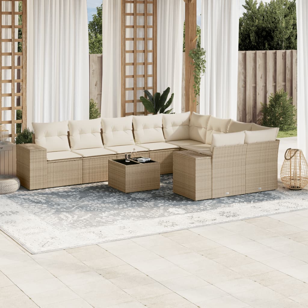 vidaXL 9-delige Loungeset met kussens poly rattan zwart