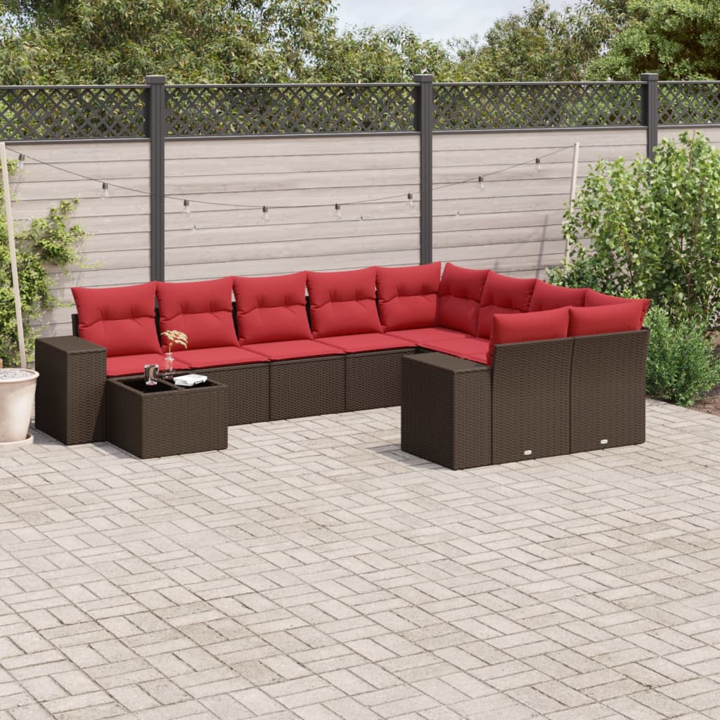 vidaXL 10-delige tuinbankset met kussens van zwart polyrotan