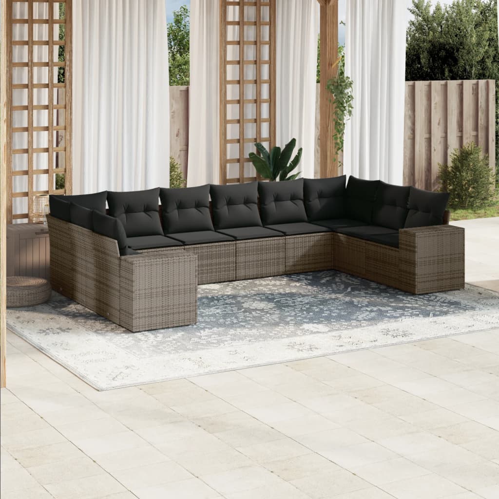vidaXL 10-delige Loungeset met kussens poly rattan zwart