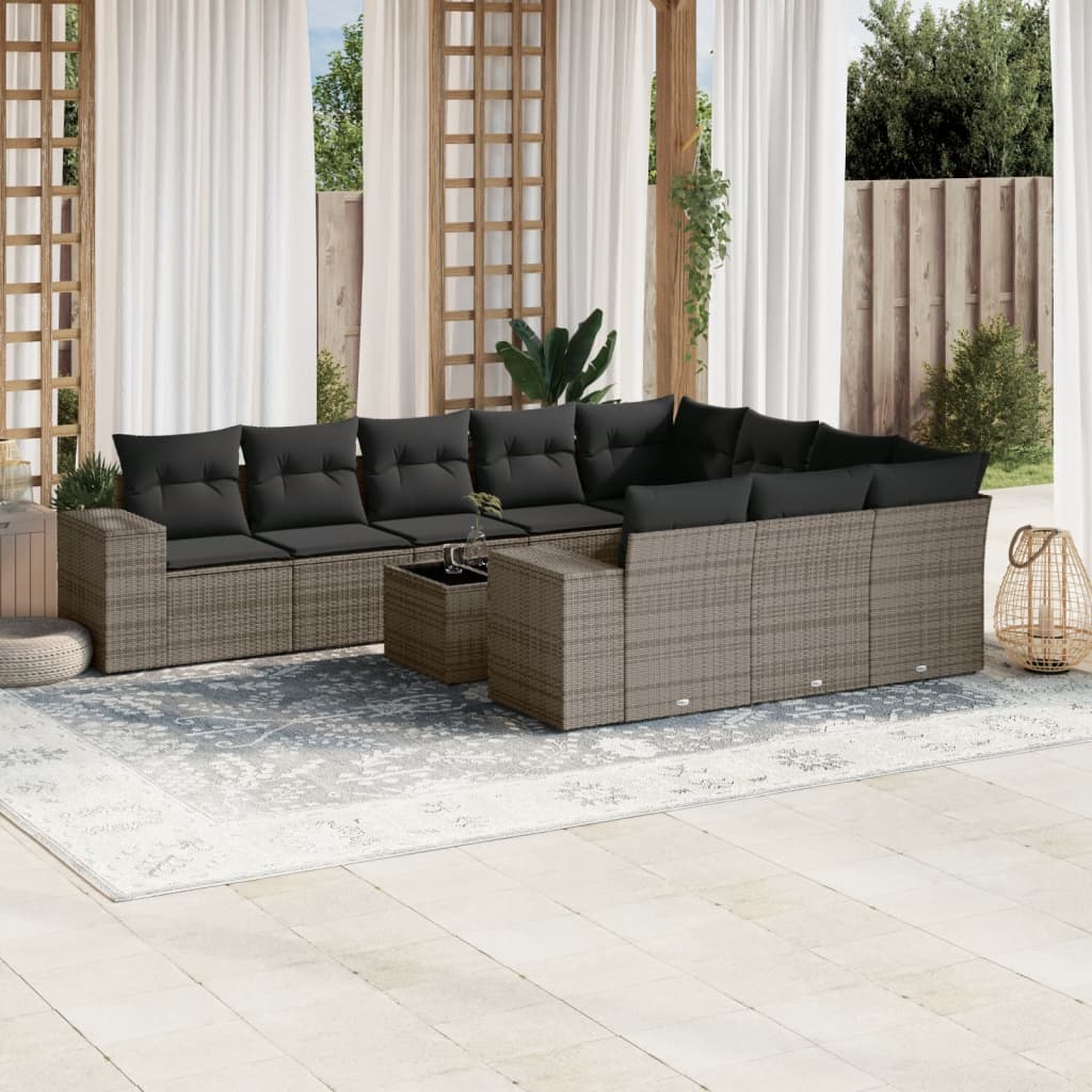 vidaXL 10-delige Loungeset met kussens poly rattan zwart