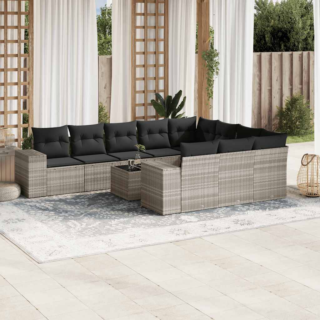 vidaXL 10-delige Loungeset met kussens poly rattan zwart