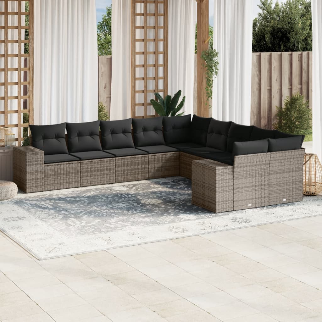 vidaXL 10-delige Loungeset met kussens poly rattan zwart