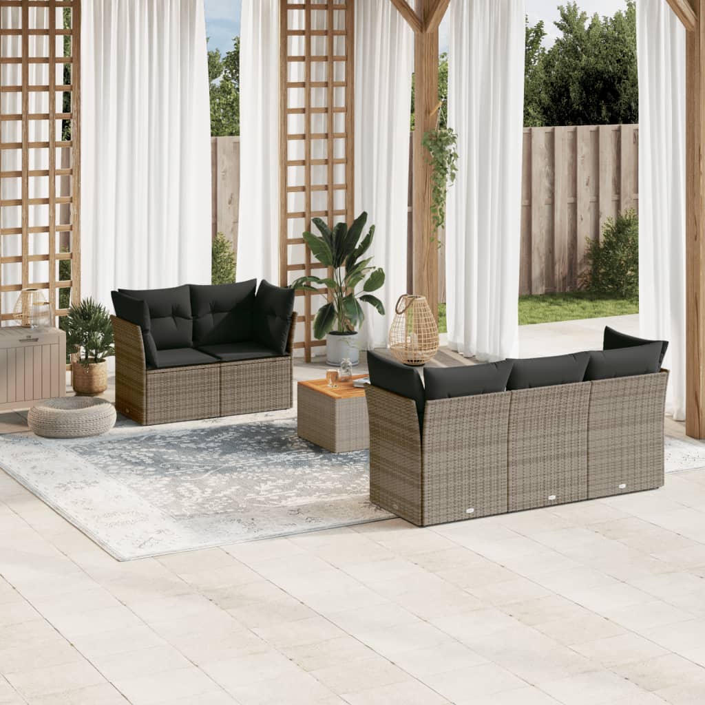 vidaXL 6-delige Loungeset met kussens poly rattan zwart