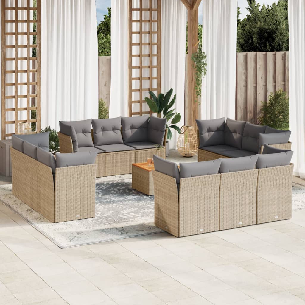 vidaXL 13-delige Loungeset met kussens poly rattan zwart