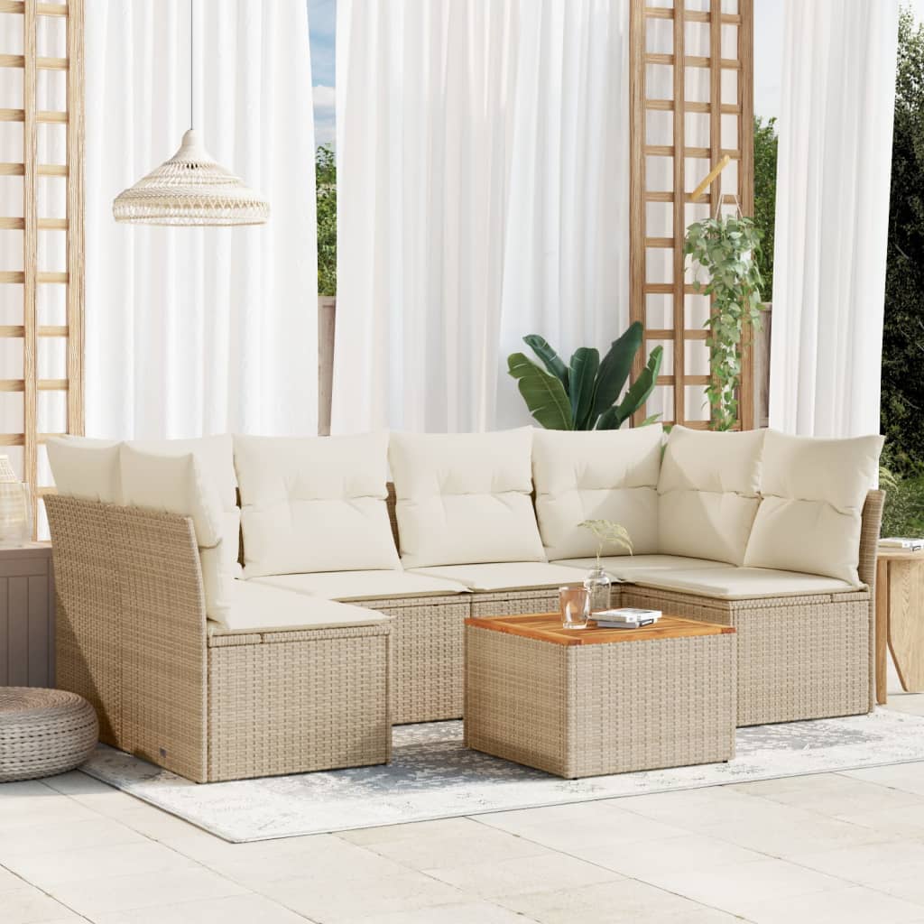 vidaXL 7-delige Loungeset met kussens poly rattan zwart