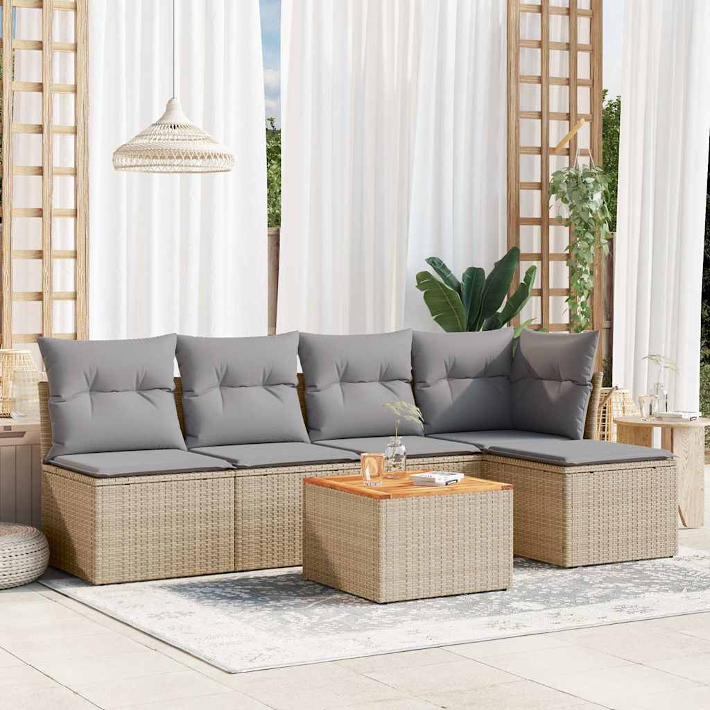 vidaXL 6-delige Loungeset met kussens poly rattan zwart