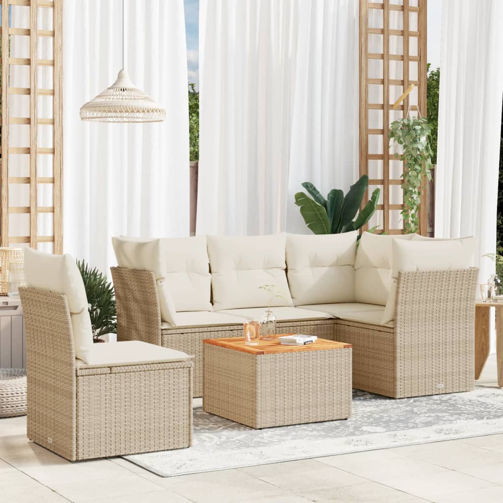 vidaXL 6-delige Loungeset met kussens poly rattan zwart