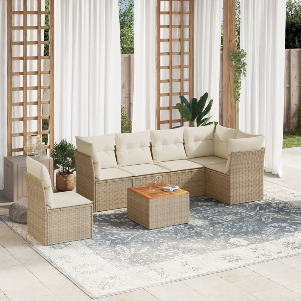 vidaXL 7-delige Loungeset met kussens poly rattan zwart