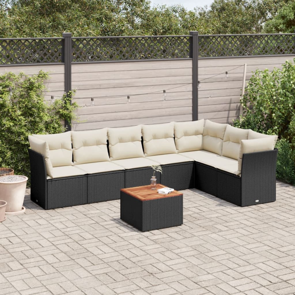 vidaXL 8-delige Loungeset met kussens poly rattan zwart