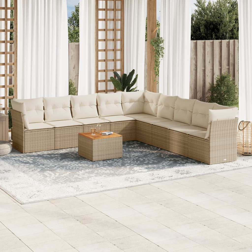 vidaXL 10-delige Loungeset met kussens poly rattan zwart