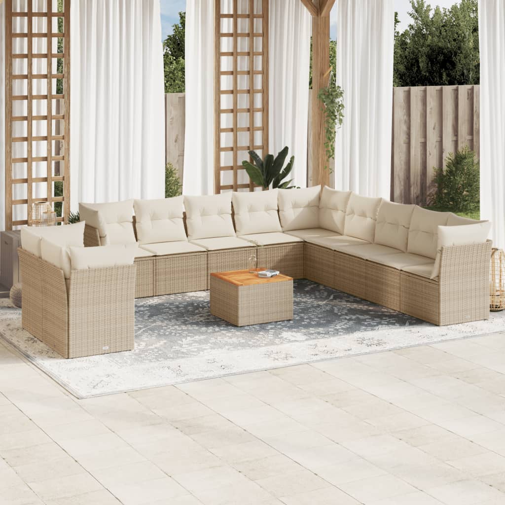 vidaXL 12-delige Loungeset met kussens poly rattan zwart