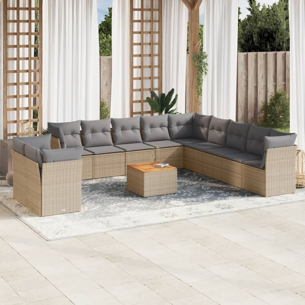 vidaXL 12-delige Loungeset met kussens poly rattan zwart