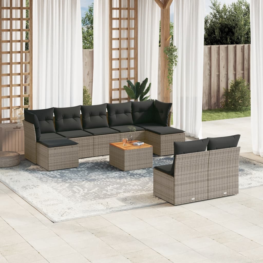 vidaXL 10-delige Loungeset met kussens poly rattan zwart