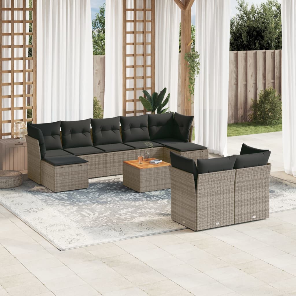 vidaXL 10-delige Loungeset met kussens poly rattan zwart
