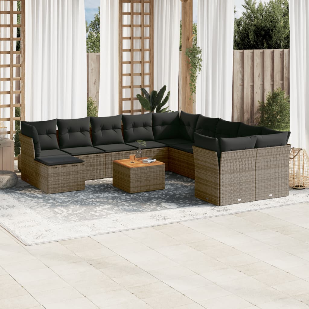 vidaXL 12-delige Loungeset met kussens poly rattan zwart