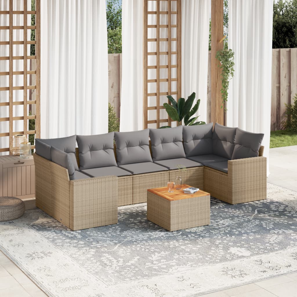 vidaXL 8-delige Loungeset met kussens poly rattan zwart