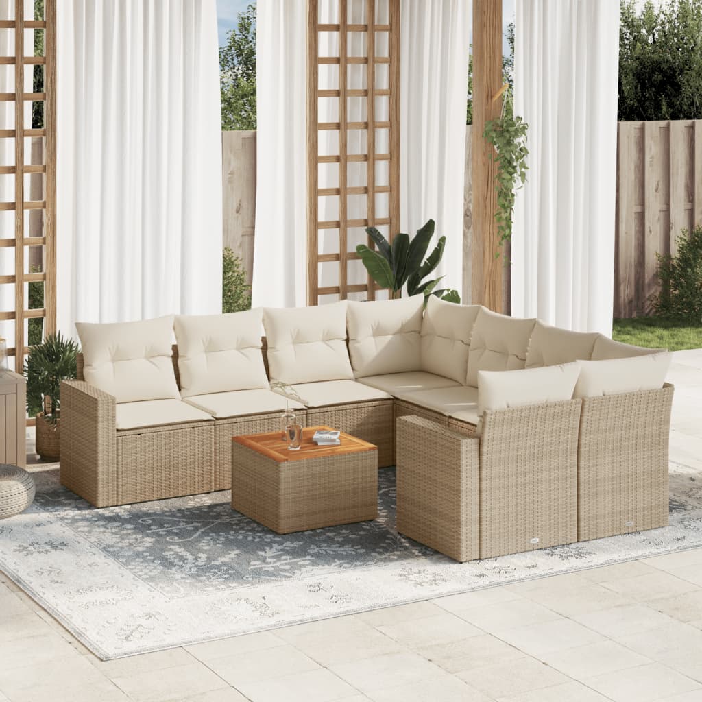 vidaXL 9-delige Loungeset met kussens poly rattan zwart