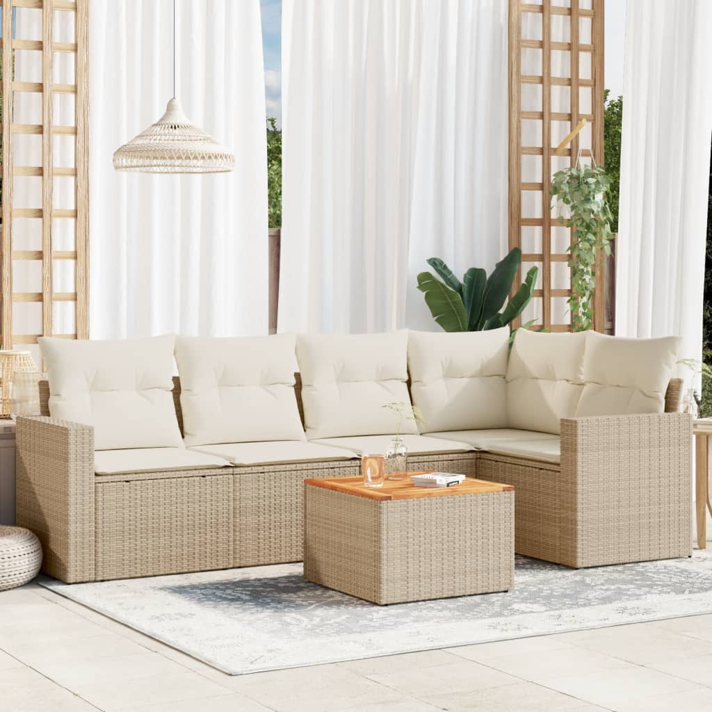 vidaXL 6-delige Loungeset met kussens poly rattan zwart