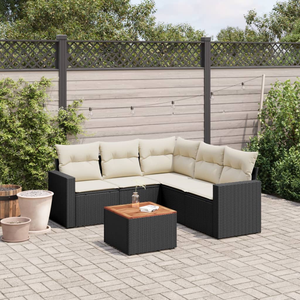 vidaXL 6-delige Loungeset met kussens poly rattan zwart