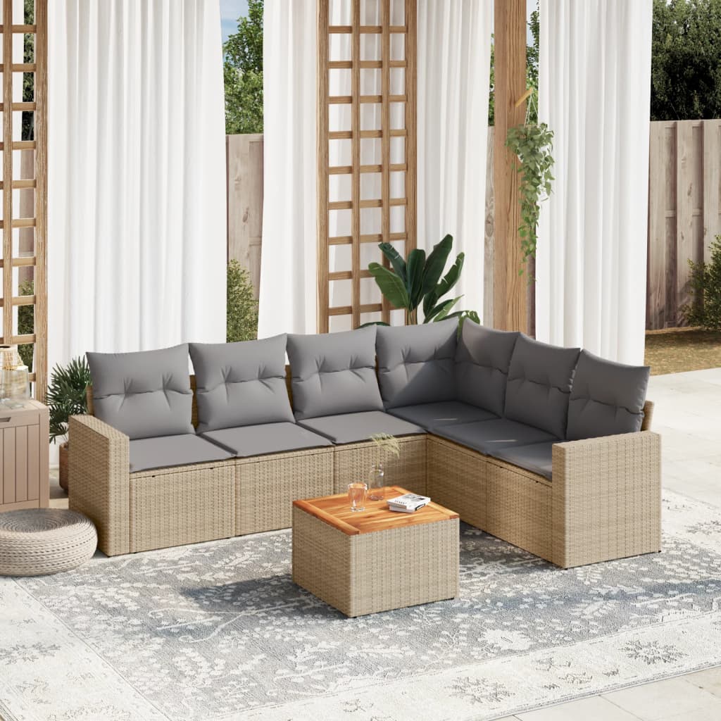 vidaXL 7-delige Loungeset met kussens poly rattan zwart