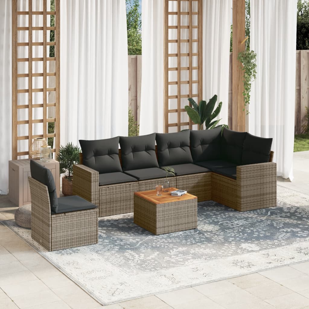 vidaXL 7-delige Loungeset met kussens poly rattan zwart