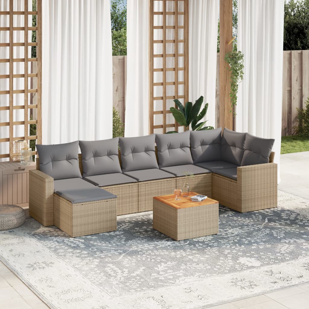 vidaXL 8-delige Loungeset met kussens poly rattan zwart