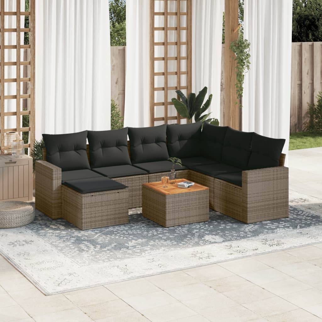 vidaXL 8-delige Loungeset met kussens poly rattan zwart