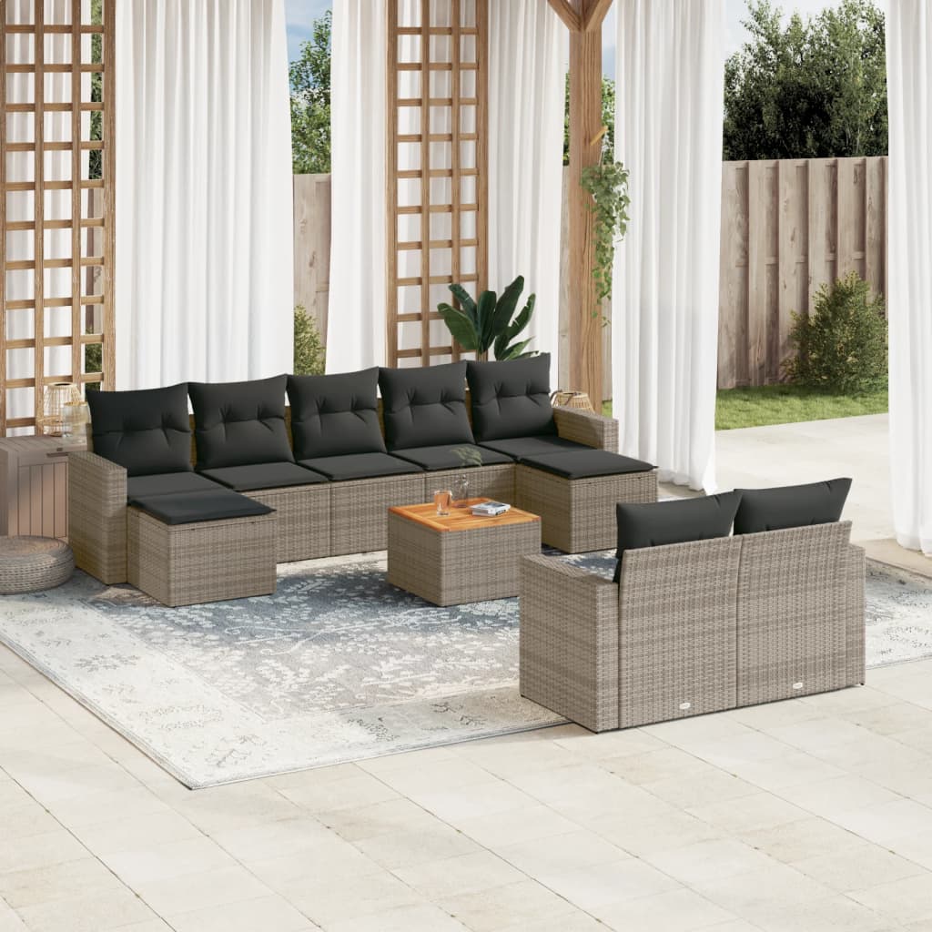 vidaXL 10-piece Lounge Set with Cushions Poly Rattan Black