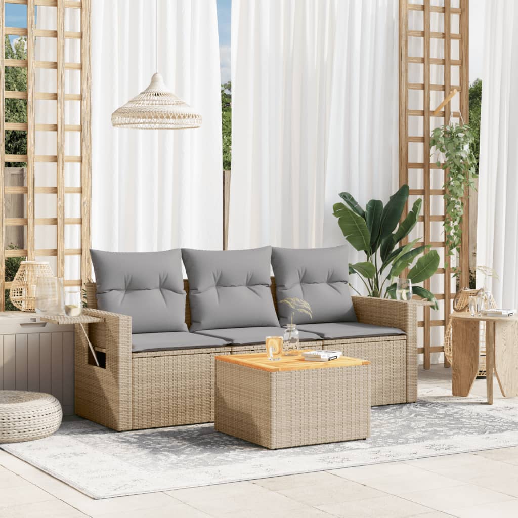vidaXL 4-delige Loungeset met kussens poly rattan zwart
