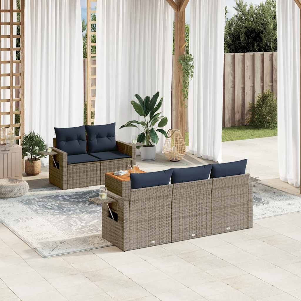 vidaXL 6-Piece Garden Sofa Set with Cushions Black Poly Rattan