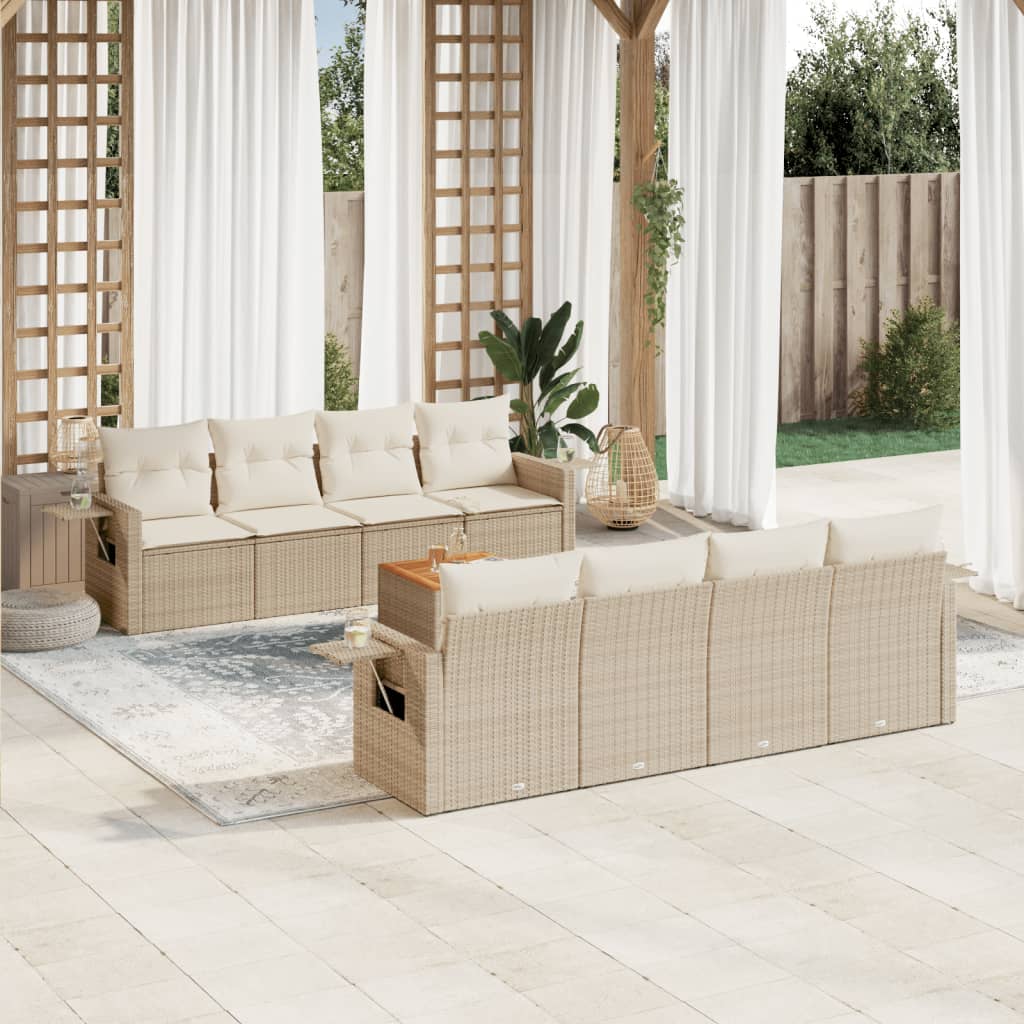 vidaXL 9-delige Loungeset met kussens poly rattan zwart