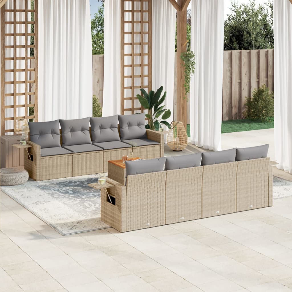 vidaXL 9-delige Loungeset met kussens poly rattan zwart