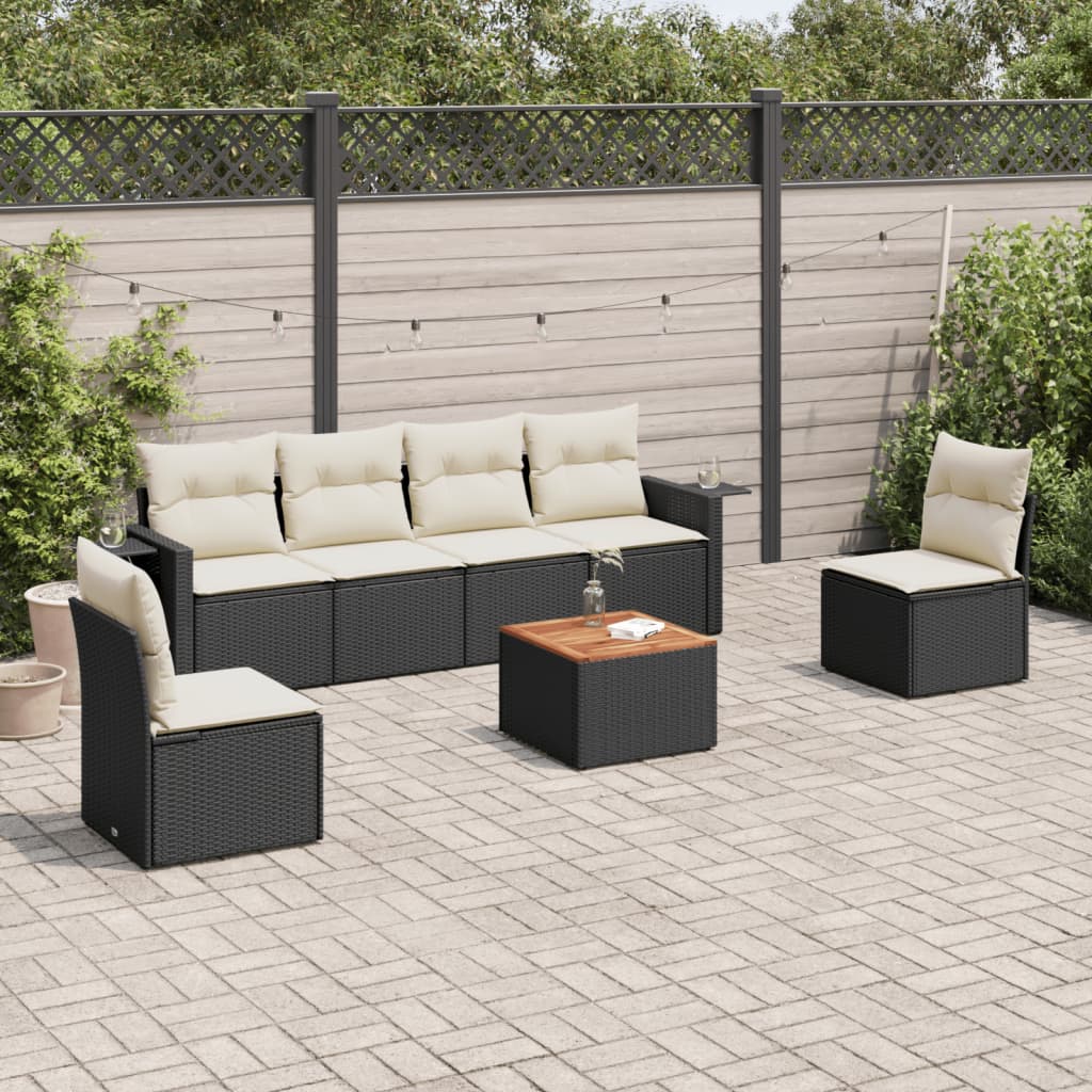 vidaXL 7-Piece Lounge Set with Cushions Poly Rattan Black
