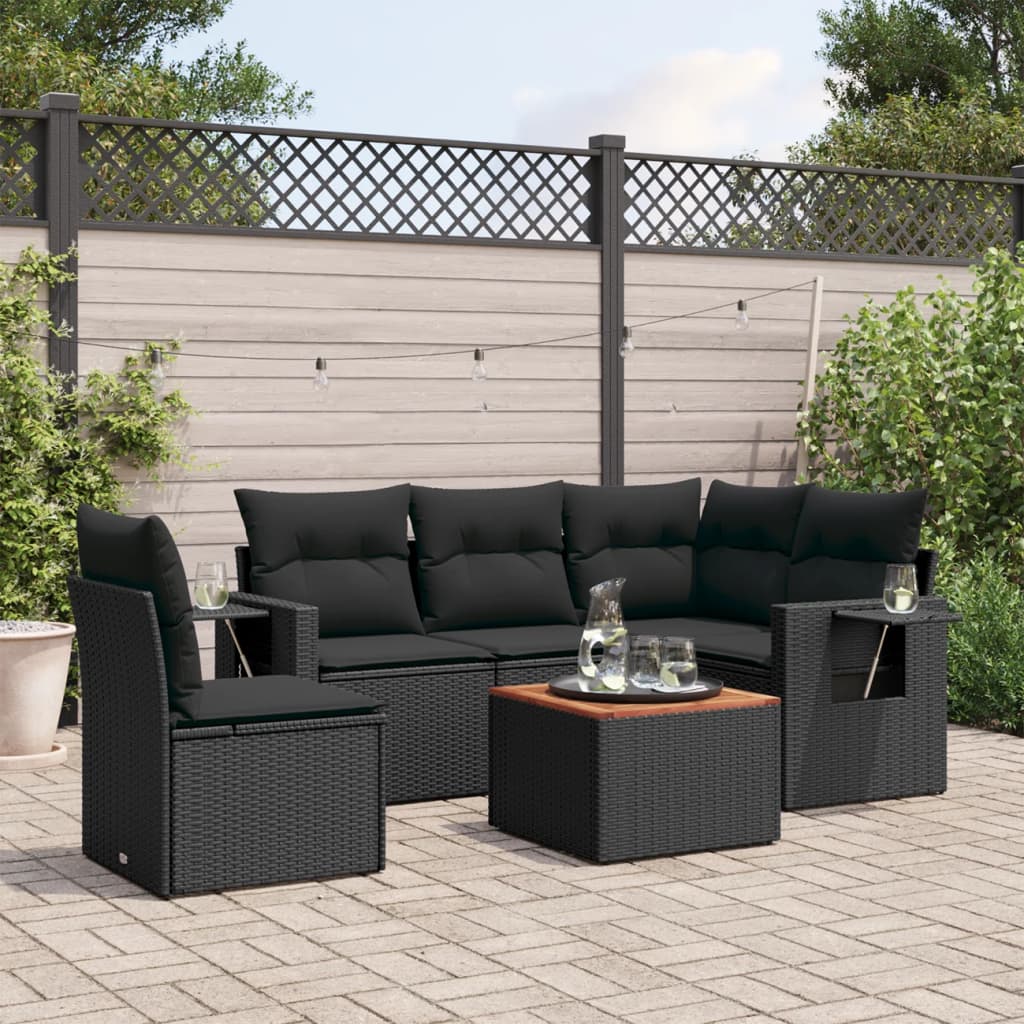 vidaXL 6-Piece Lounge Set with Cushions Poly Rattan Black