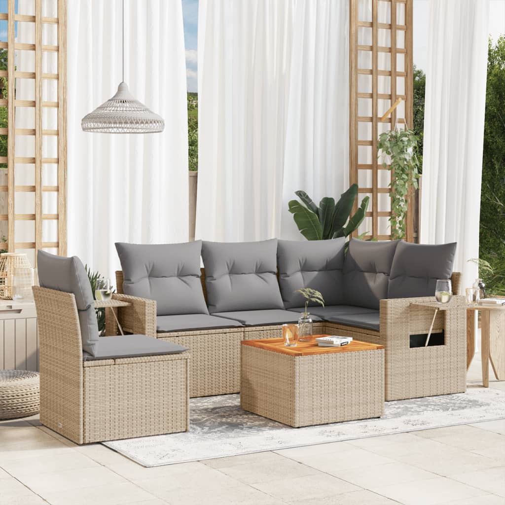 vidaXL 6-Piece Lounge Set with Cushions Poly Rattan Black