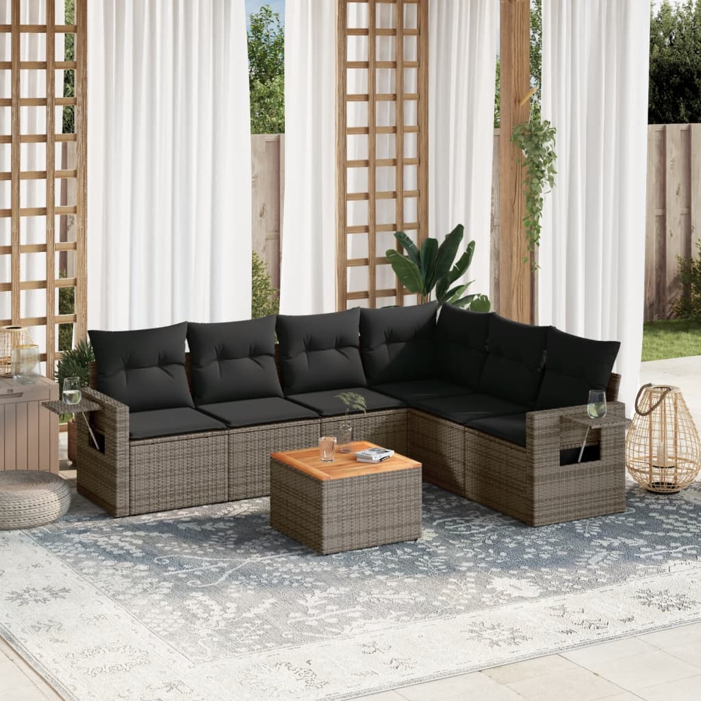 vidaXL 7-delige Loungeset met kussens poly rattan zwart